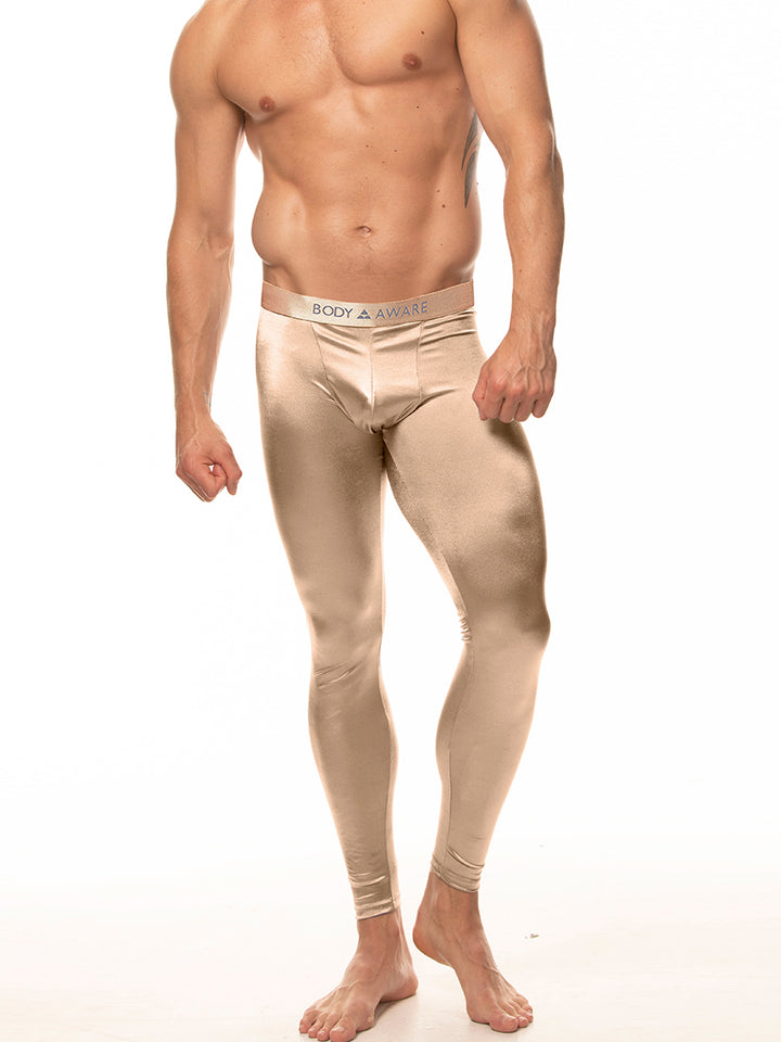 men's gold satin leggings - Body Aware UK
