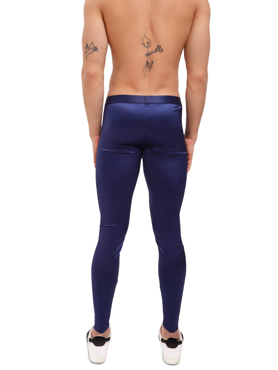 men's navy blue satin leggings - Body Aware UK