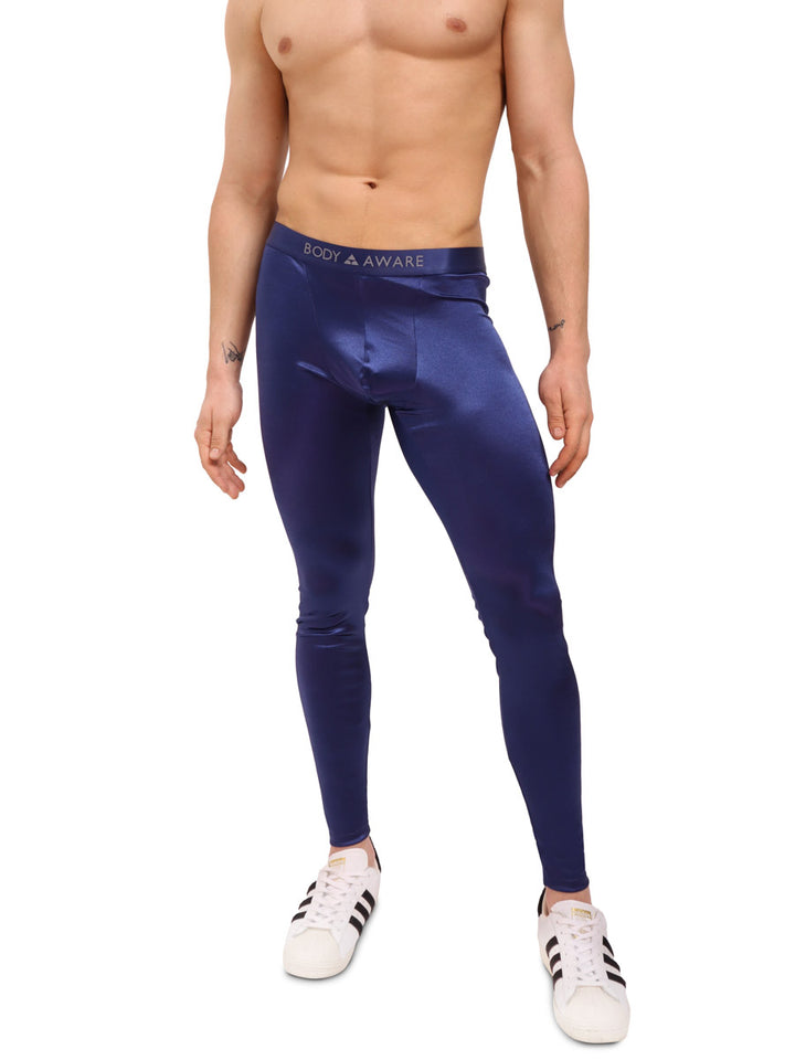 men's navy blue satin leggings - Body Aware UK