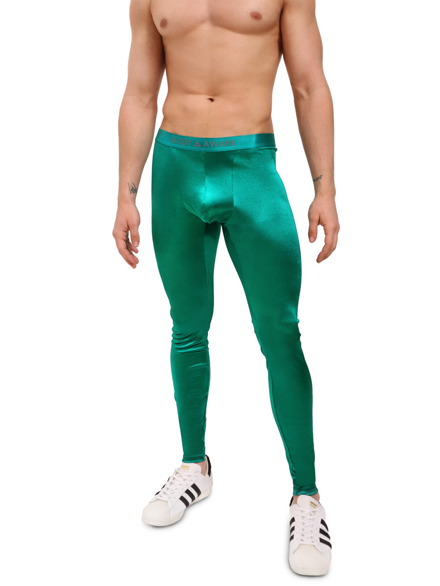 men's green satin leggings - Body Aware UK