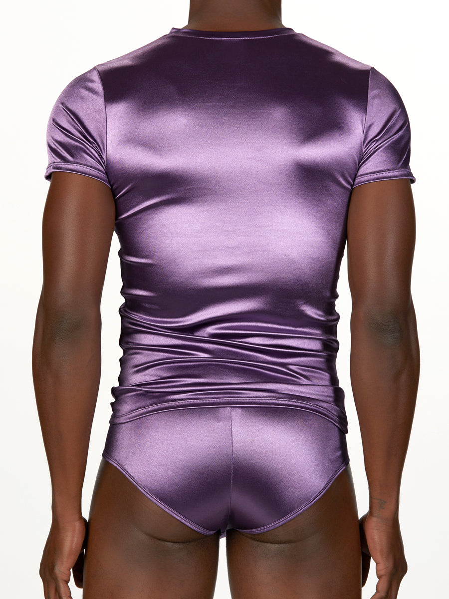 Men's purple satin t-shirt