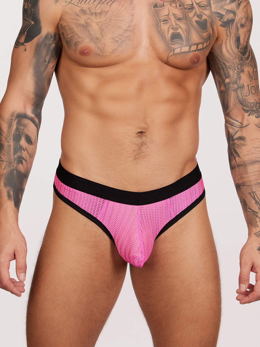 men's pink mesh thong - Body Aware UK