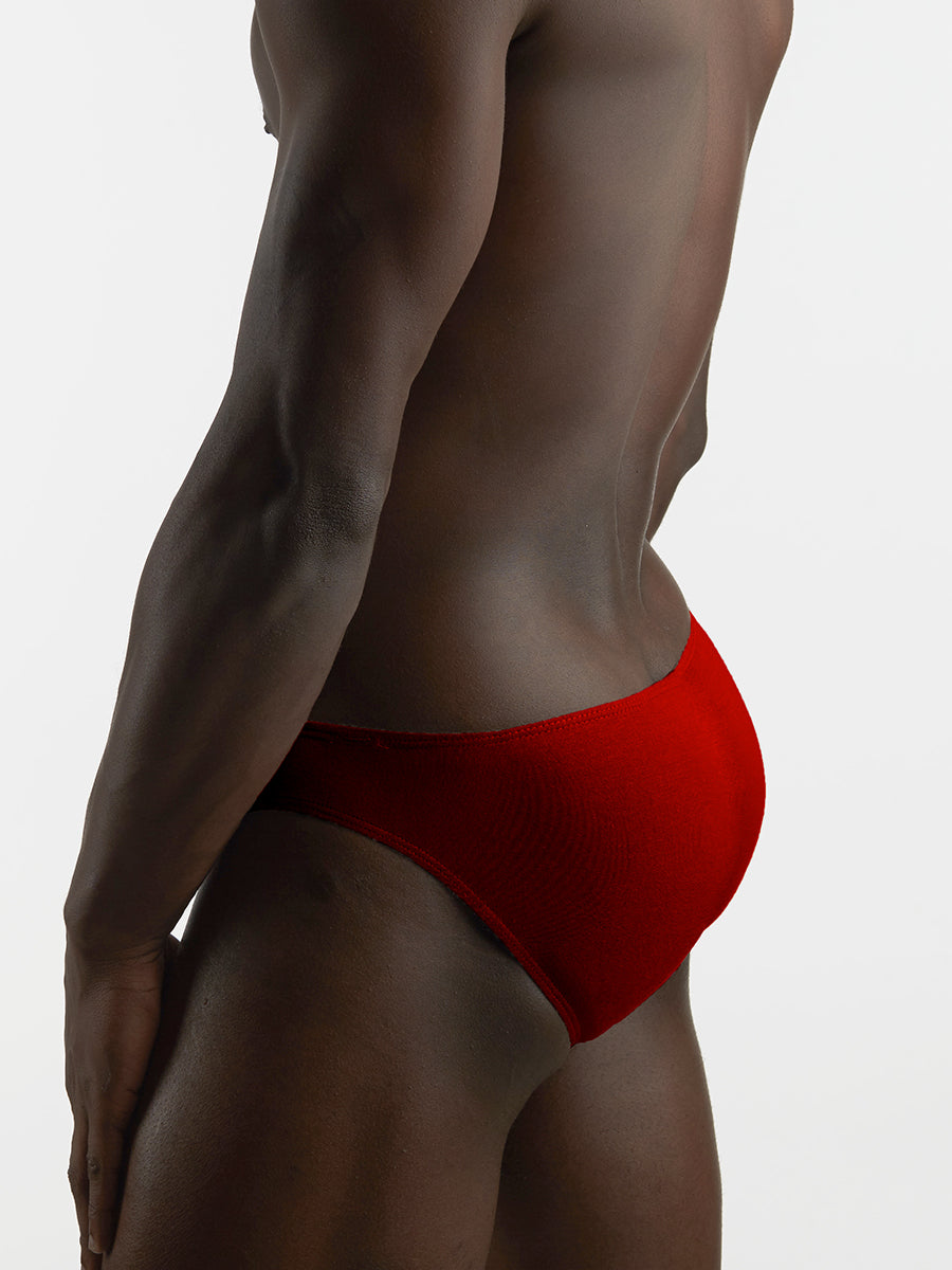 Men's red bikini cut briefs