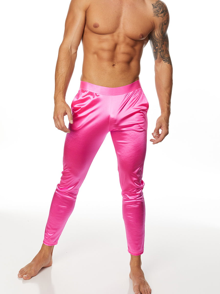 men's pink satin sleep pants