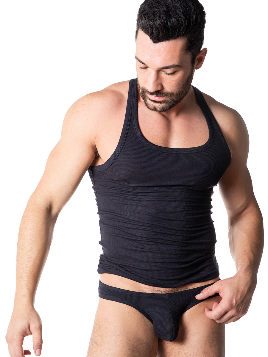 men's black ribbed tank top - Body Aware UK