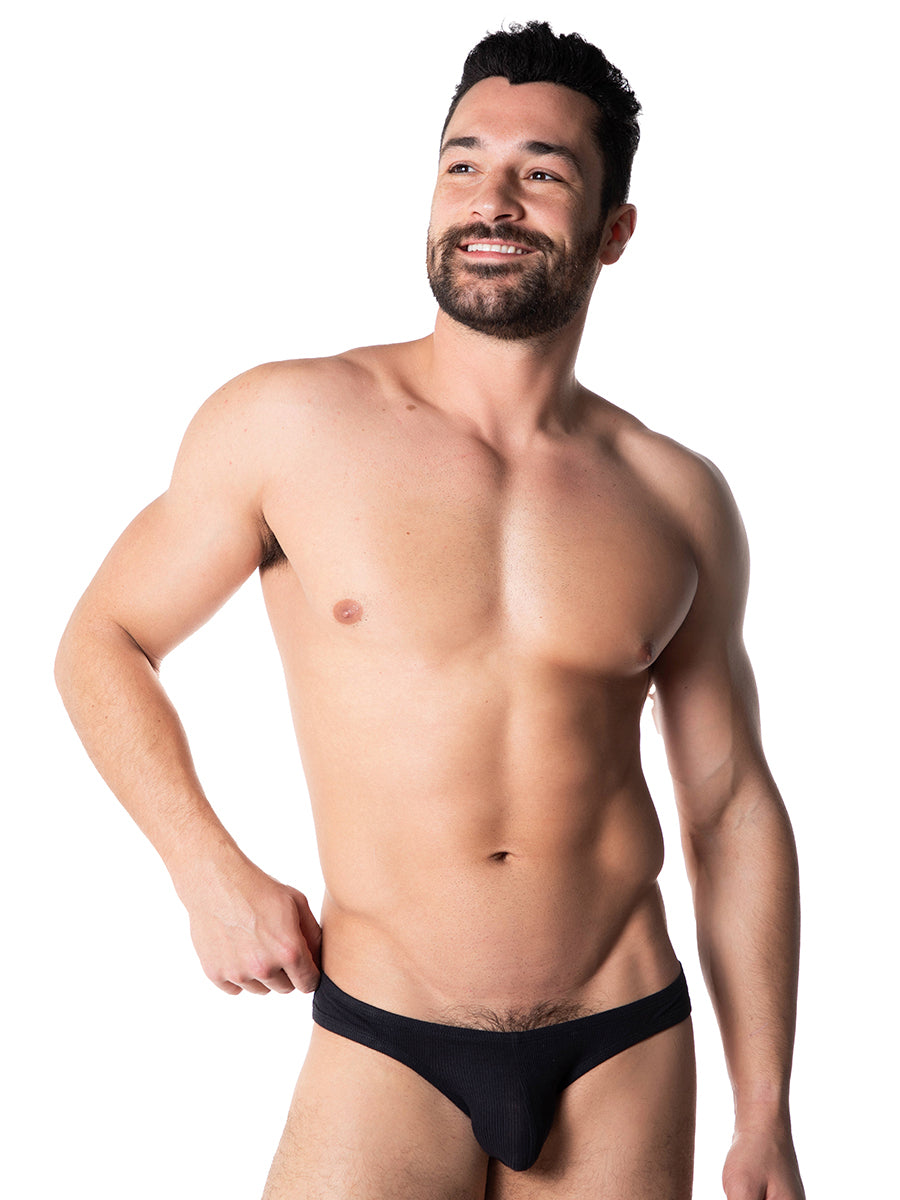 men's black ribbed bikini briefs - Body Aware UK