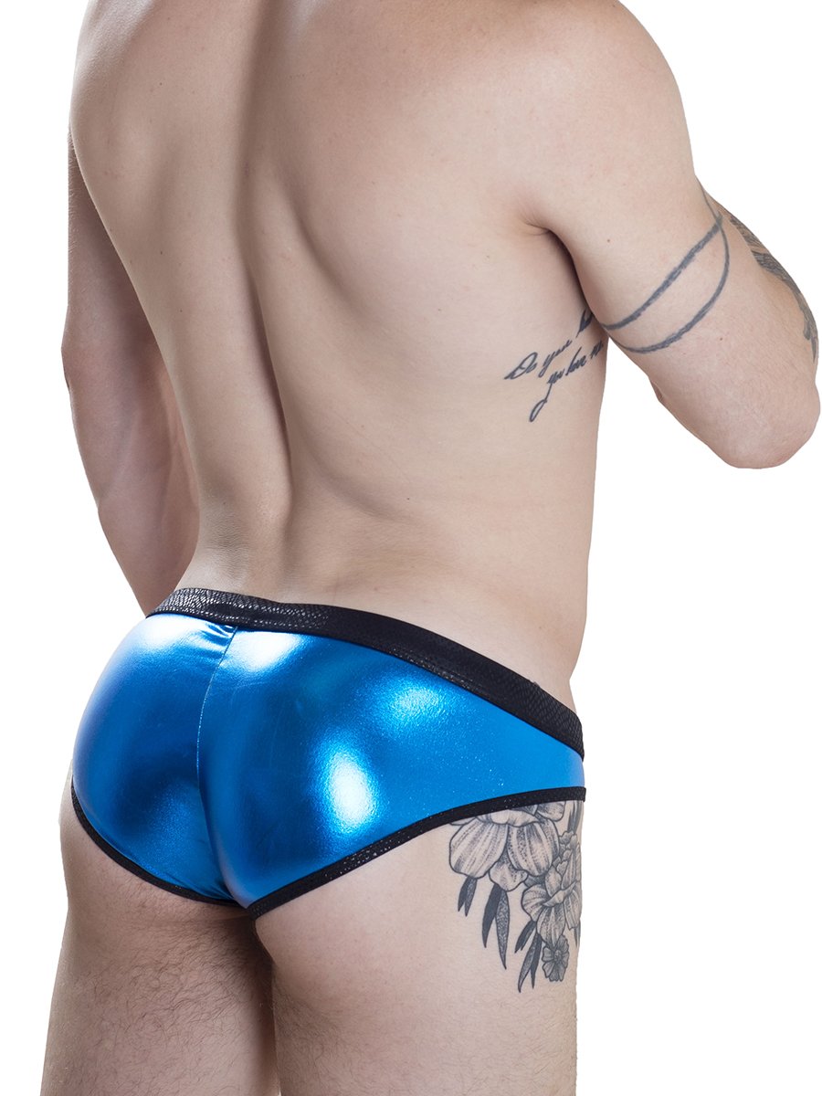 men's blue metallic swim briefs