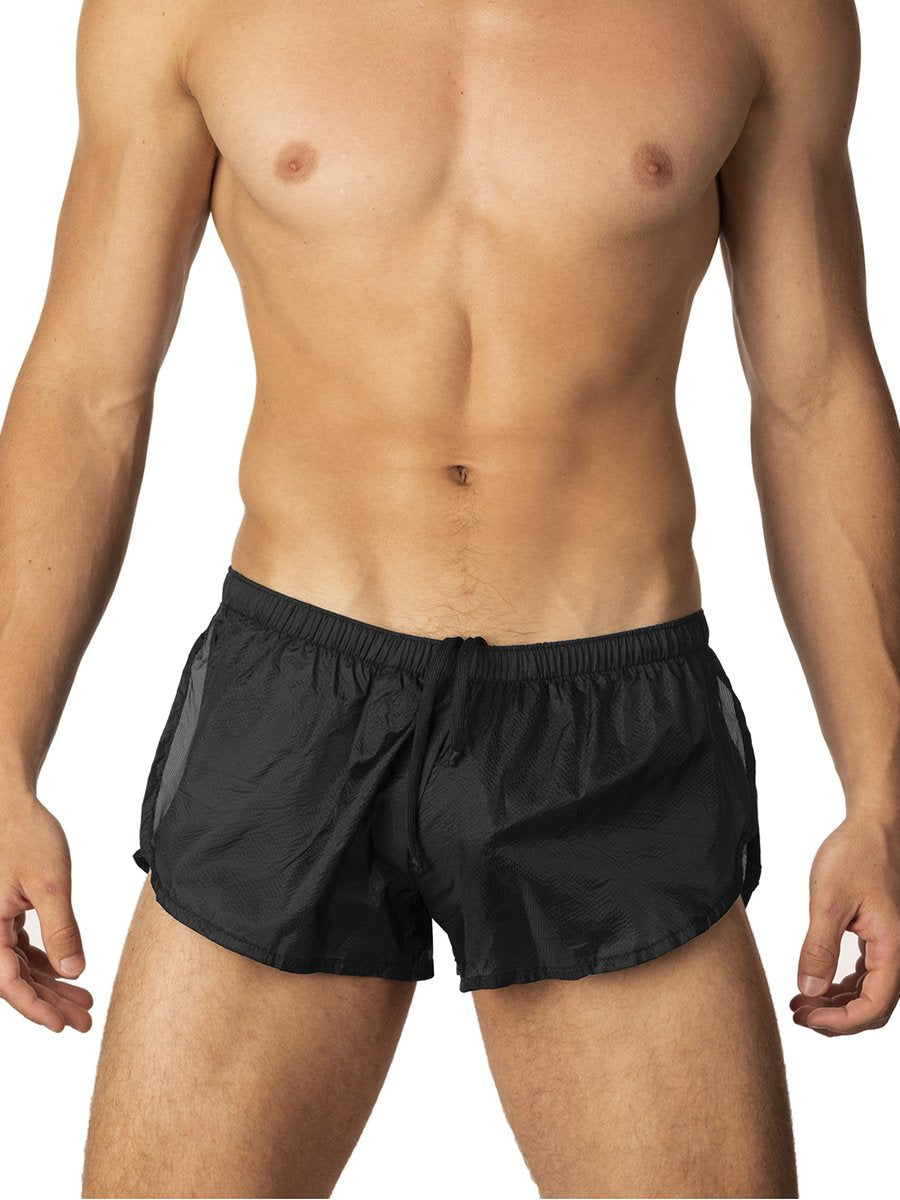 men's black nylon short shorts