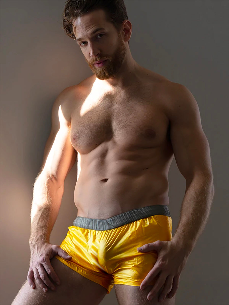 men's yellow nylon shorts