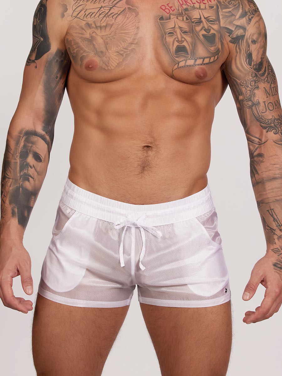 men's white nylon gym shorts - Body Aware UK